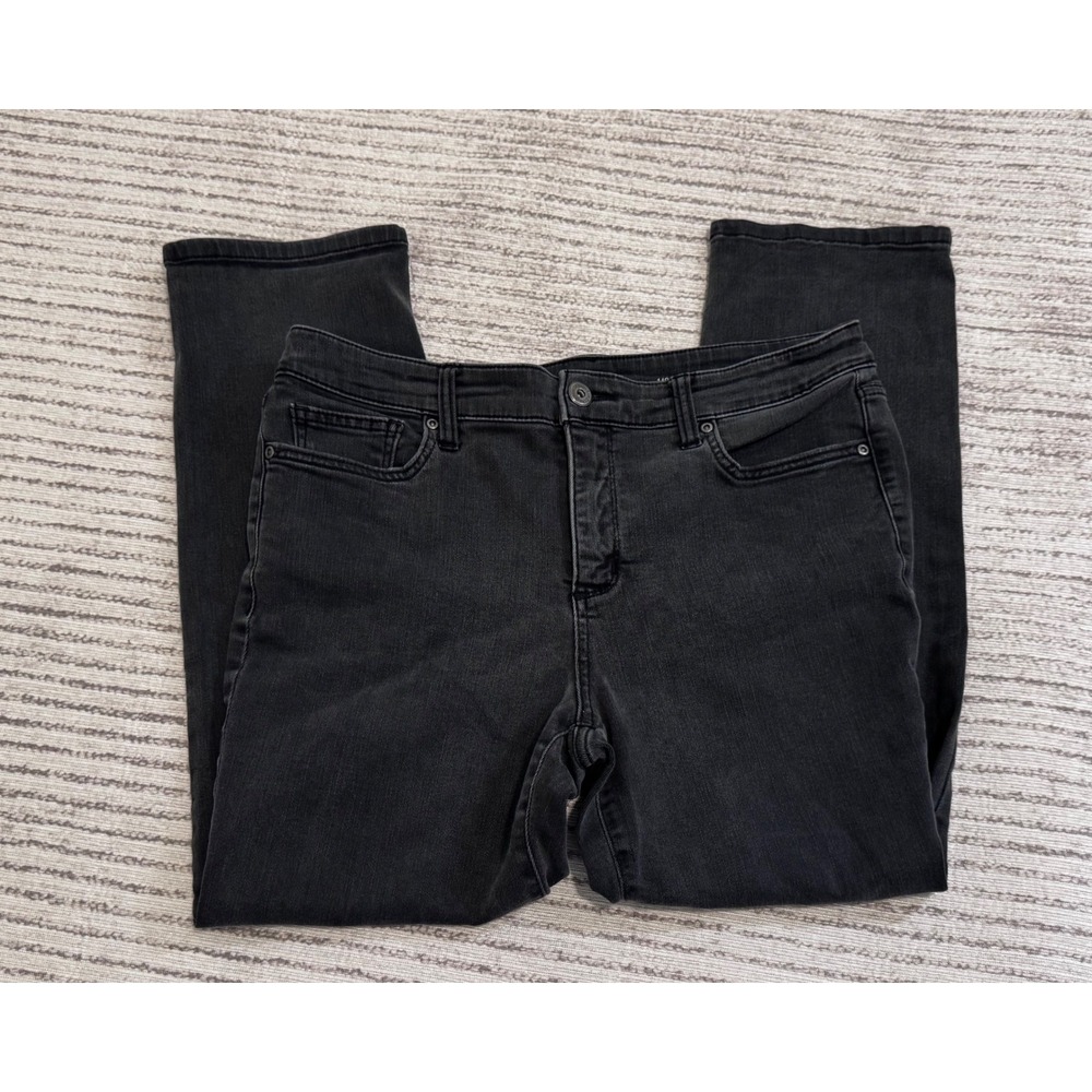St Johns Bay Womens Straight Leg Jeans Black Washed Denim Size 14S Stretch